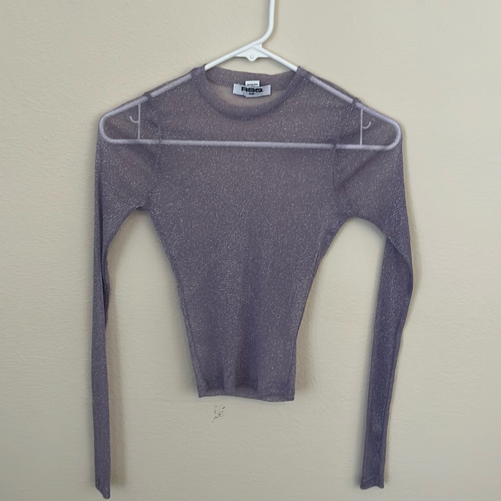 RSQ purple and silver sheer, long sleeve, crop top. Size small.
